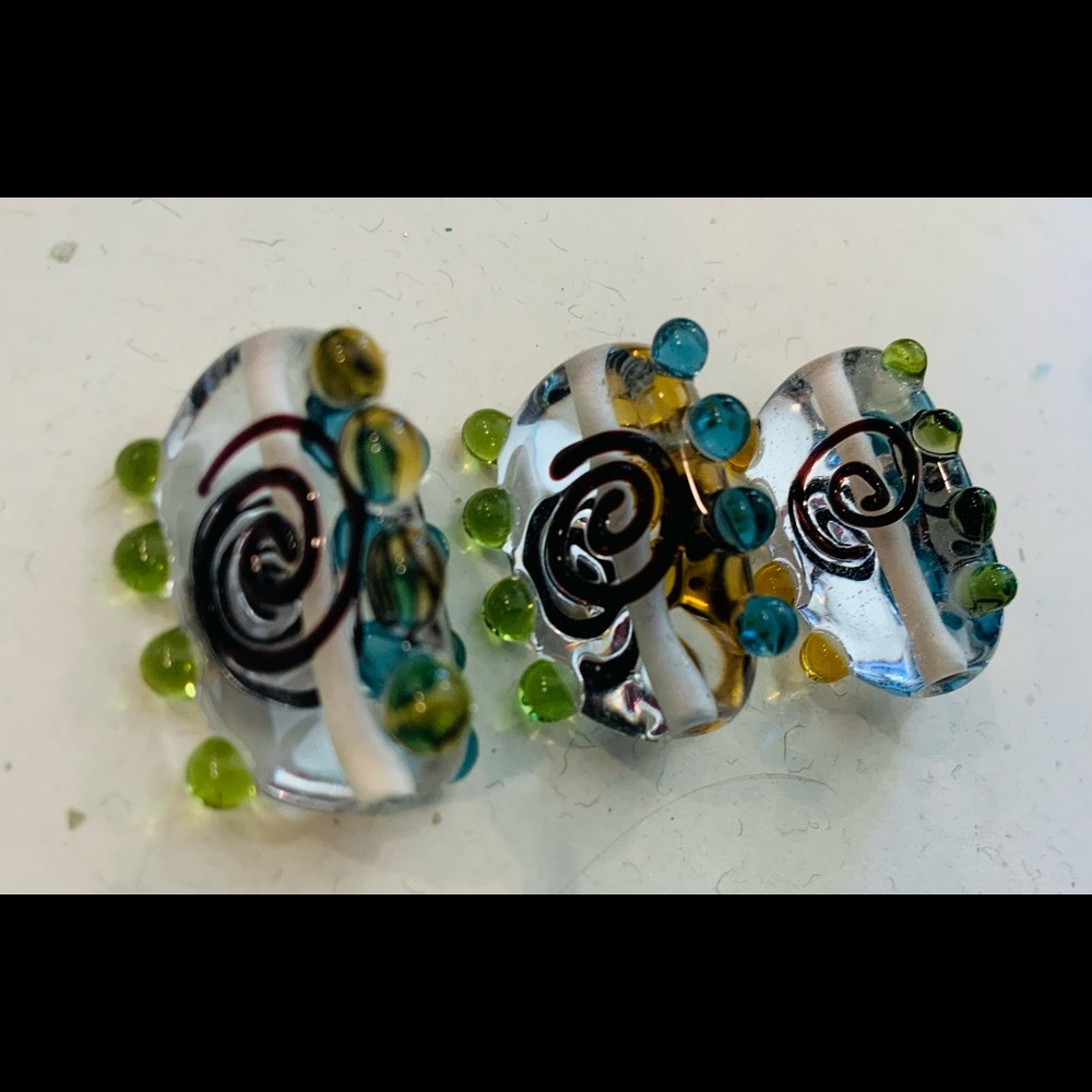 Limited quantities..3  lamp work large  glass pendants